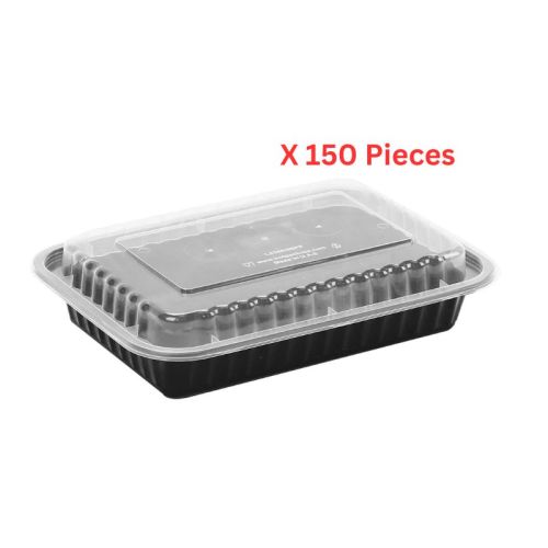Hotpack Black Base Rectangular Container 32 Oz With Lids 150 Pieces - BB8388