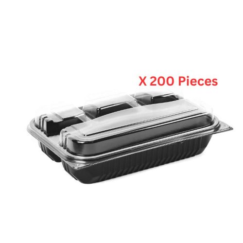 Hotpack  Black Rectangular 4 compartment Container With Lid 200 Pieces - 	BBR4B+BBR4L