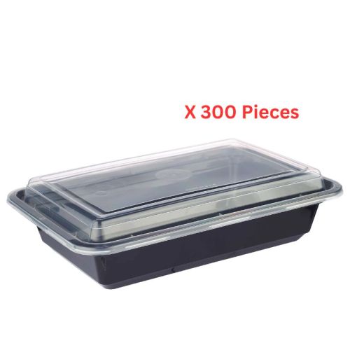 Hotpack Black Rectangular Container 16 Oz With Lid 300 Pieces - BBRE16300B+BBRE16300L