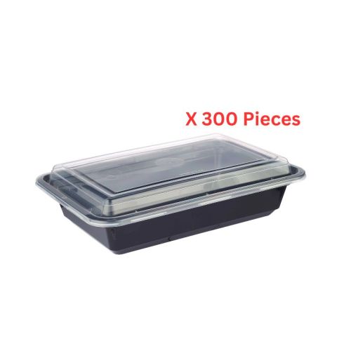 Hotpack Black Base Rectangular Container 28 Oz Base With Lid 300 Pieces