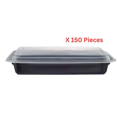 Hotpack Black Base Rectangular Container 58 Oz Base With Lid 150 Pieces - BBRE58150B+BBRE58150L