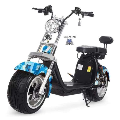 Megastar Megawheels Stylsh 60 V Groovy Fat Tyre Scooter With Headlights & Removable Battery - Army Blue (UAE Delivery Only)