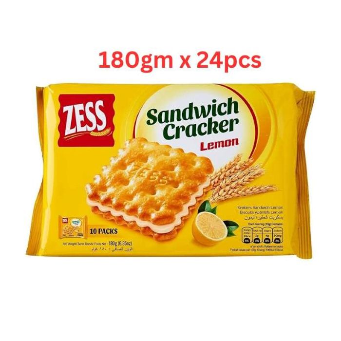 Zess Sandwich Cracker, Lemon, 180 Gm Pack Of 24 (UAE Delivery Only)
